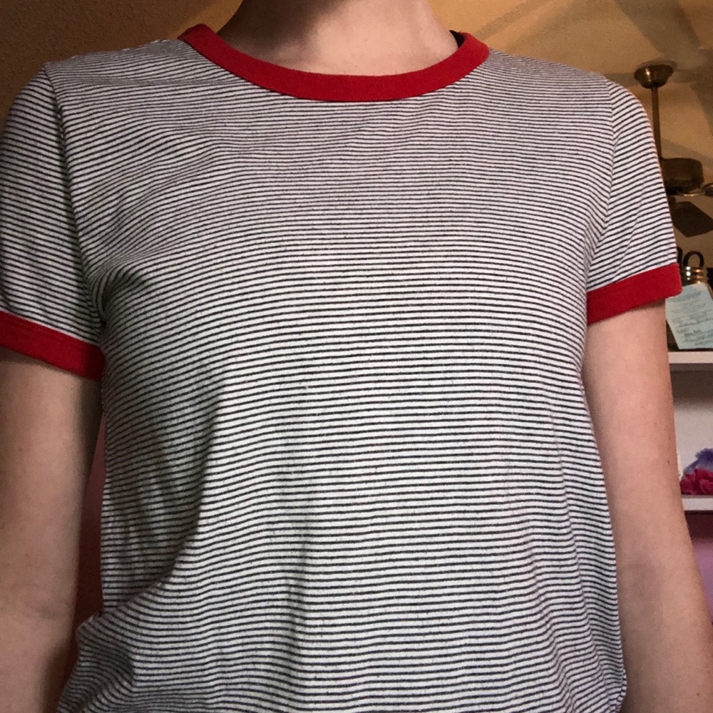 H AND M STRIPED TOP WITH RED TRIM SIZE SMALL